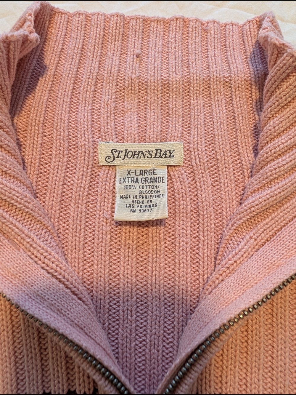 St. John's Bay Ribbed Striped Quarter-Zip Sweater in Pink, Burgundy, and Cream - Picture 2 of 7